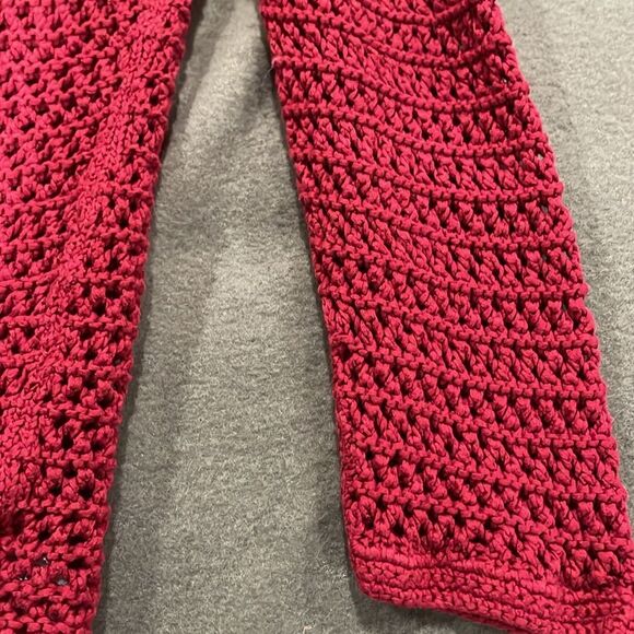 Eddie Bauer large crochet knitted sweater cardigan, women’s dark pink - Picture 4 of 5